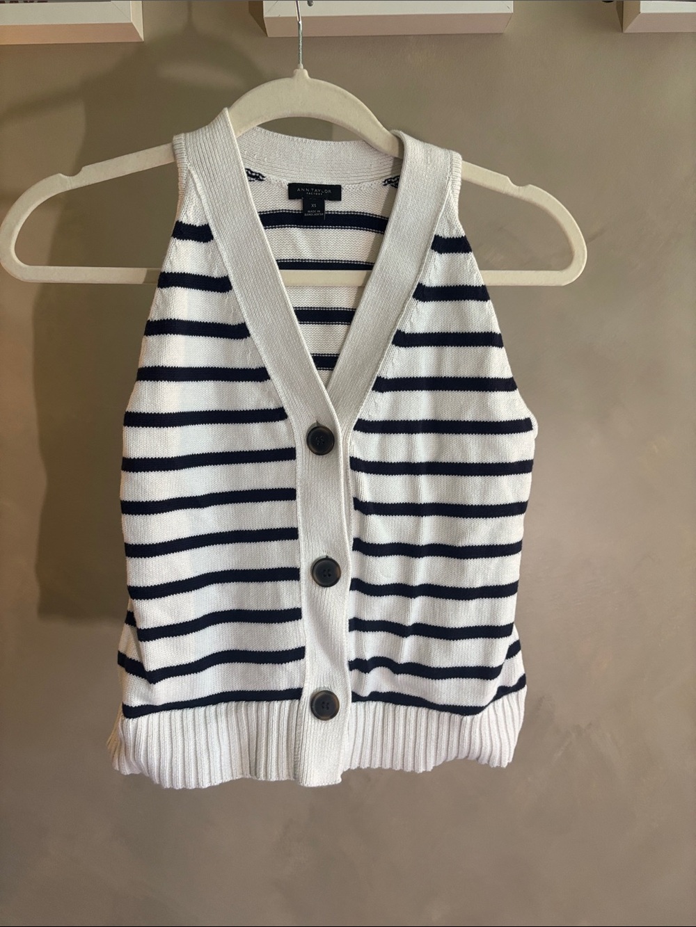 Ann Taylor Navy and White Striped Knit Vest